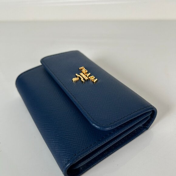 Prada Blue Saffiano Compact Wallet Leather Card Holder - Picture 8 of 9